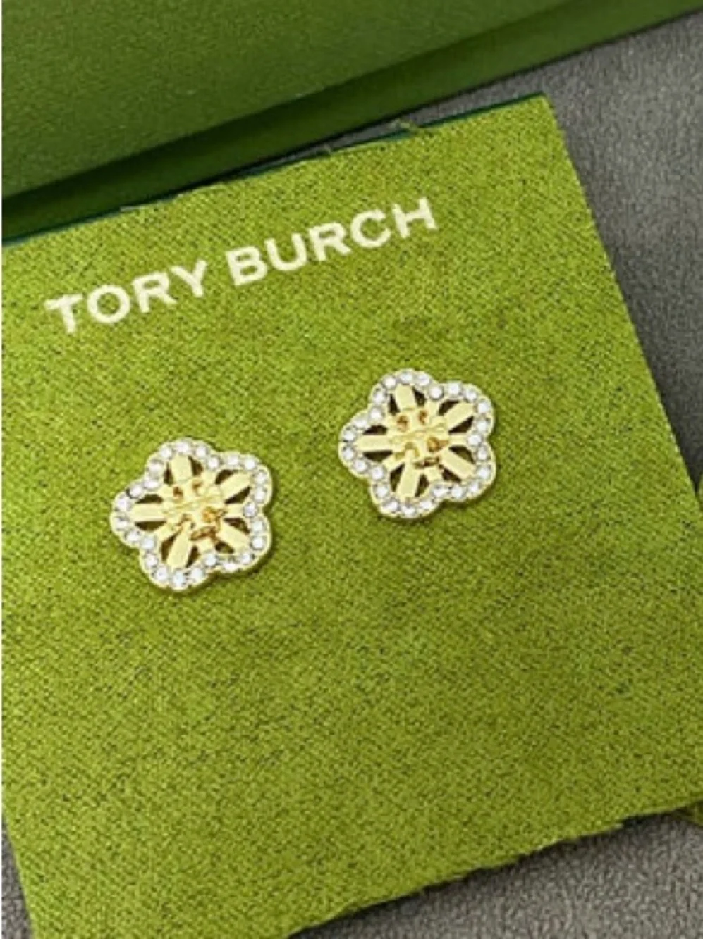 Tory Burch Gold-tone Crystal Flower Logo Stud Earrings